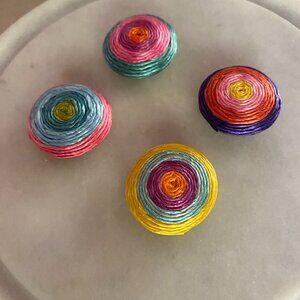 Nony New York Set of 4 vintage colorful jute swirl button covers beachy artsy